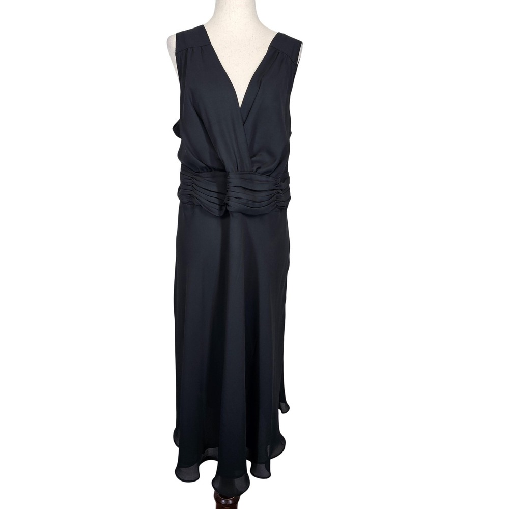 Lane Bryant Dress Womens 20 Sleeveless Ruched Waist V Neck Midi Chiffon Elegant